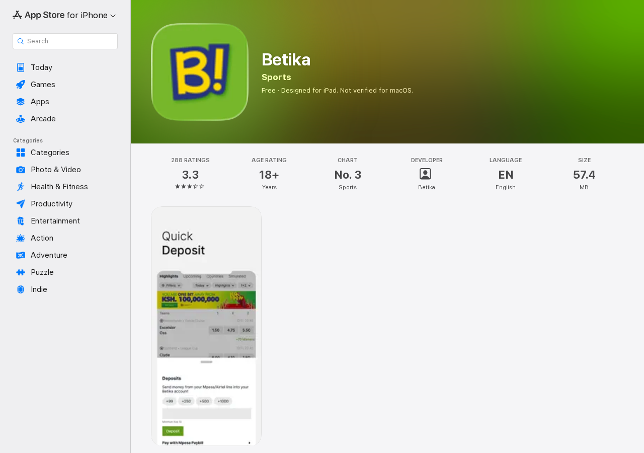 Betika listing on the Kenya Apple App Store
