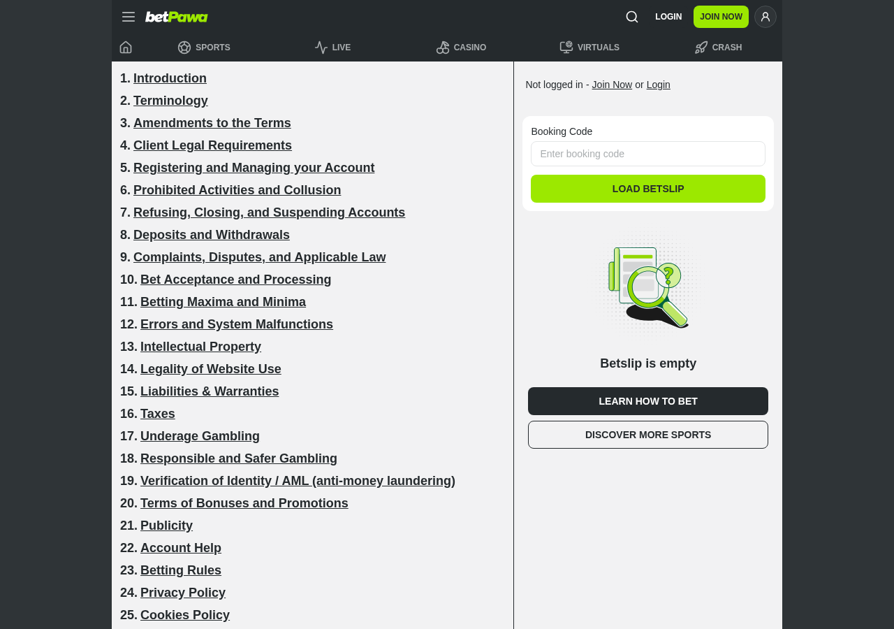 betPawa terms as rendered on the operator host