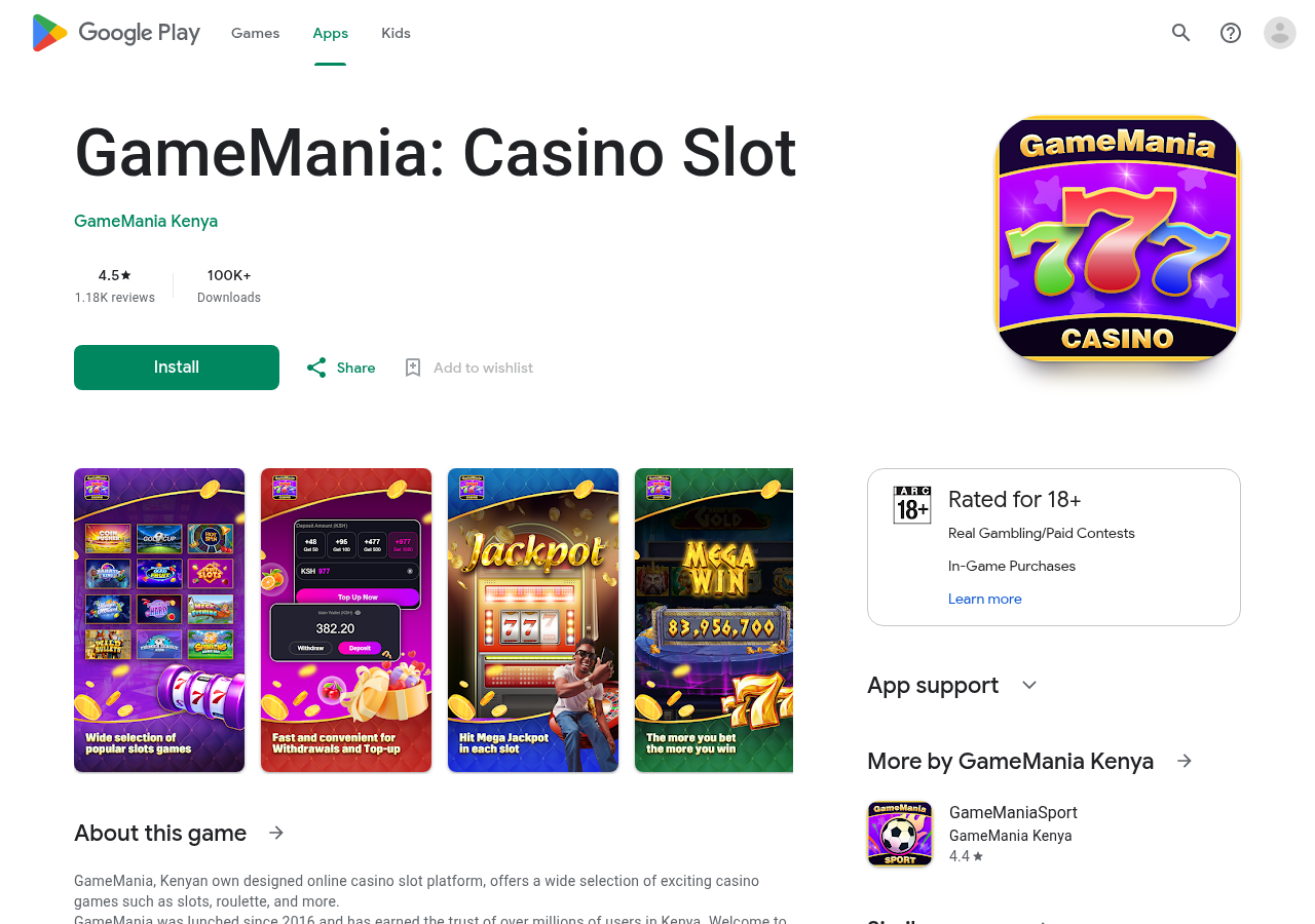GameMania Kenya listing on Google Play